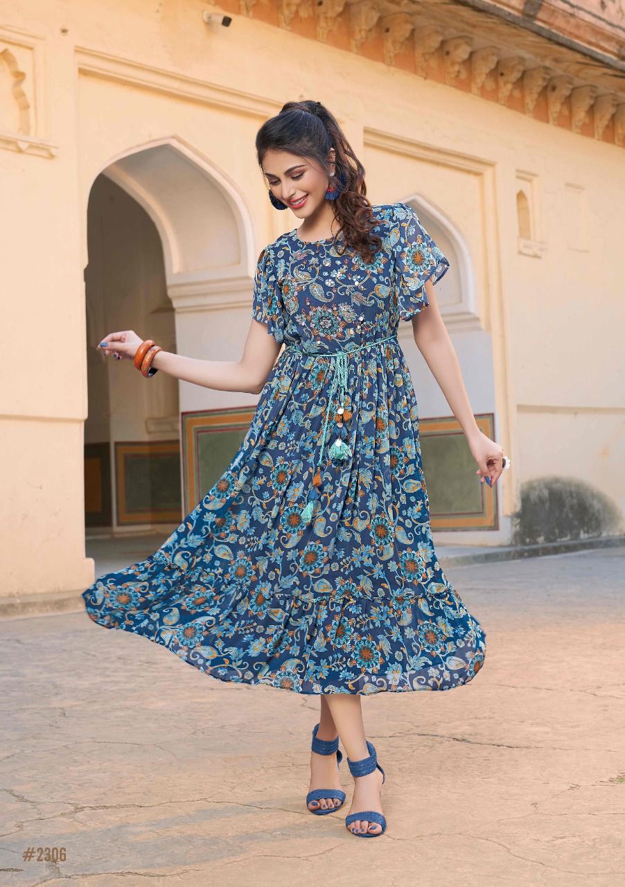 FUSION New Latest Designer Party Wear Printed Georgette Kurtis Collection